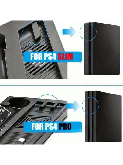 قاعدة تبريد رأسية رفيعة المقاس و محطة شحن مزدوجة للذراعين USB وموزع 3 منافذ إضافية للوحدة التحكم لأجهزة بلاي ستيشن 4 سليم وبرو لملحقات الألعاب