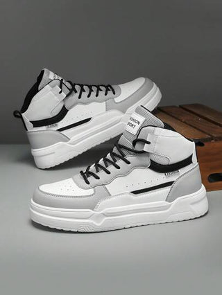 أحذية رياضية عالية القمة بتصميم حرف مع لون متضاد وشريط أربطة، أحذية رياضية كاجوال متعددة الاستخدامات مناسبة للخروج اليومي وممارسة الرياضة للرجال والنساء