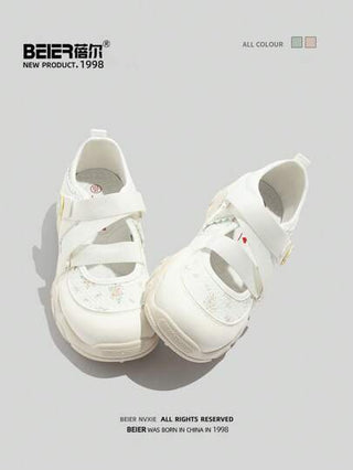 BEIER زوج من الأحذية الكاجوال ذات النمط الباروكي بأزهار صغيرة، مصنوعة من الجلد الصناعي، مناسبة للمدرسة والخارج والرحلات الربيعية والخريفية