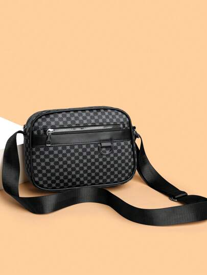 حقيبة كتف كاجوال مربعة منقوشة للرجال ، حقيبة صغيرة جديدة من الجلد على شكل جسم عبر الكورية ، حقيبة صغيرة مربعة عصرية ، حقيبة ظهر صغيرة متعددة الخامات