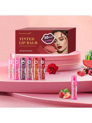 MISS FACTORX 30 قطعة مجموعة هدايا بلسم الشفاه ، مرطب لامع ، بلسم مرطب ، صبغة شفافة ، نهاية لماعة ولامعة ، مكياج للنساء ، مجموعة هدايا فاخرة ، رائع للاحتفال بعيد الشكر