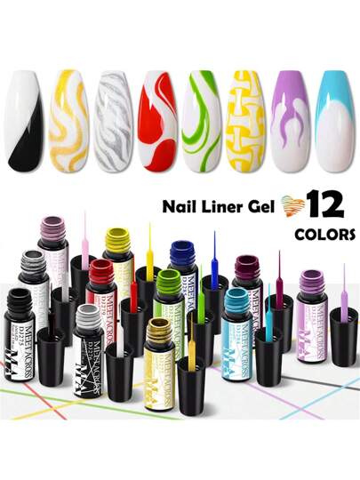 MEET ACROSS 6 قطع مجموعة طلاء أظافر جيل بالخط الذهبي والفضي والوردي نصف الدائم ، طلاء جيل UV لرسم وتزيين أظافر بتصميمات الفرنسية ، الخطوط ، تصاميم الدوامة ، أعمال فنية للأظافر ، طقم أظافر تزيين الجيل المدهون