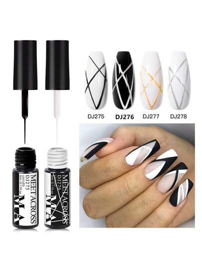 MEET ACROSS 6 قطع مجموعة طلاء أظافر جيل بالخط الذهبي والفضي والوردي نصف الدائم ، طلاء جيل UV لرسم وتزيين أظافر بتصميمات الفرنسية ، الخطوط ، تصاميم الدوامة ، أعمال فنية للأظافر ، طقم أظافر تزيين الجيل المدهون