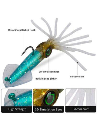 PROBEROS 1قطعة طُعم سمكة حبار لامع ناعم مع جسم مثقل بالرصاص وخطاف، طُعم سباحة للمياه المالحة والعذبة للتريول،السلمون والباس والسلور