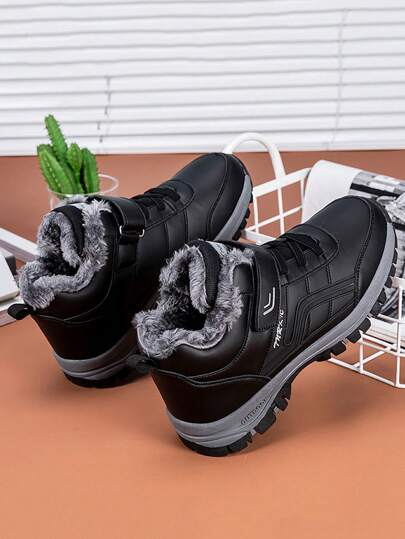 أحذية جلدية عالية الرقبة مقاومة للماء مع بطانة مبطنة ، أحذية رياضية مضادة للانزلاق ، مناسبة للأمهات والأزواج في الشتاء