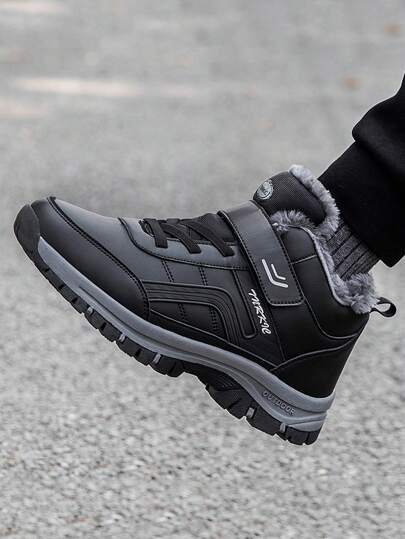 أحذية جلدية عالية الرقبة مقاومة للماء مع بطانة مبطنة ، أحذية رياضية مضادة للانزلاق ، مناسبة للأمهات والأزواج في الشتاء