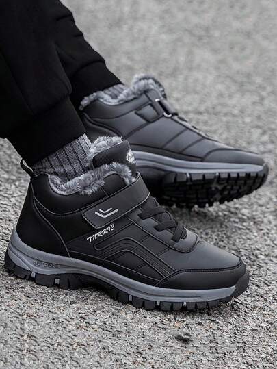 أحذية جلدية عالية الرقبة مقاومة للماء مع بطانة مبطنة ، أحذية رياضية مضادة للانزلاق ، مناسبة للأمهات والأزواج في الشتاء