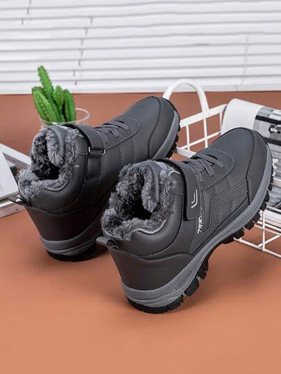 أحذية جلدية عالية الكعب مضادة للماء، بطانة من الفرو الدافئة، أحذية رياضية مضادة للانزلاق، مناسبة للأزواج والكبار في السن في فصل الشتاء