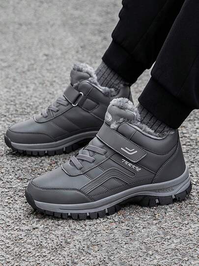 أحذية جلدية عالية الكعب مضادة للماء، بطانة من الفرو الدافئة، أحذية رياضية مضادة للانزلاق، مناسبة للأزواج والكبار في السن في فصل الشتاء