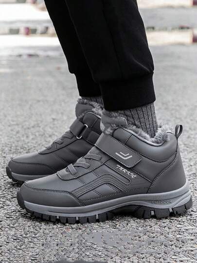 أحذية جلدية عالية الكعب مضادة للماء، بطانة من الفرو الدافئة، أحذية رياضية مضادة للانزلاق، مناسبة للأزواج والكبار في السن في فصل الشتاء