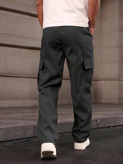 Manfinity Homme بنطلون رجالي كاجوال بسحاب ولون أحادي، ملابس شارع لليومي