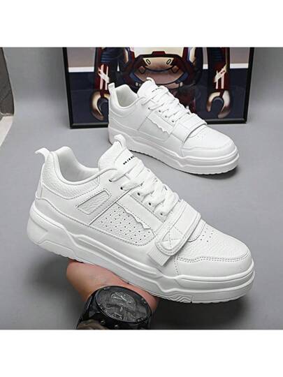 WANWEISI بوت سكيت للرجال - بوت سكيت ذات الرقبة المنخفضة ، جلد كامل ذو نقشة اللكي ، بوت رياضية ثابتة منخفضة - بوت رجالية ثابتة بيضاء - بوت - بوت رياضية - بوت بيضاء - بوت رجالية - مناسبة للأنشطة اليومية والترفيه الخارجي وغير ذلك