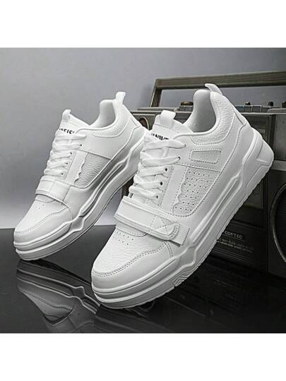 WANWEISI بوت سكيت للرجال - بوت سكيت ذات الرقبة المنخفضة ، جلد كامل ذو نقشة اللكي ، بوت رياضية ثابتة منخفضة - بوت رجالية ثابتة بيضاء - بوت - بوت رياضية - بوت بيضاء - بوت رجالية - مناسبة للأنشطة اليومية والترفيه الخارجي وغير ذلك