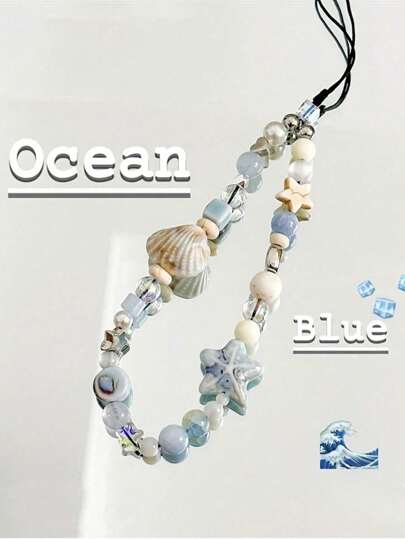 قطعة واحدة سلسلة هاتف منجرة بالخرز على شكل نجمة زرقاء، سلسلة شارم جميلة ،عقدة مفاتيح، حامل كاميرا،تزيين غطاء الهاتف، علاقة حقيبة ظهر للنساء، هدايا للأم والعائلة والأصدقاء وعيد الميلاد والأعياد