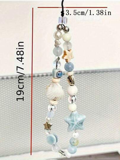 قطعة واحدة سلسلة هاتف منجرة بالخرز على شكل نجمة زرقاء، سلسلة شارم جميلة ،عقدة مفاتيح، حامل كاميرا،تزيين غطاء الهاتف، علاقة حقيبة ظهر للنساء، هدايا للأم والعائلة والأصدقاء وعيد الميلاد والأعياد