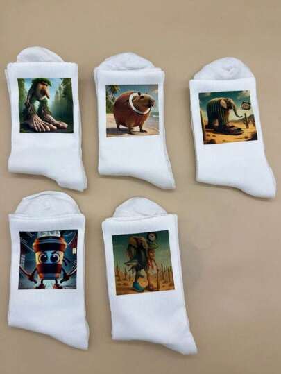 5 أزواج من الجوارب الجديرة بالاهتمام ذات موضوع الدماغ الإيطالي، جوارب رقيقة مُريحة ومُنفِّسة متوسطة الطول مضحكة