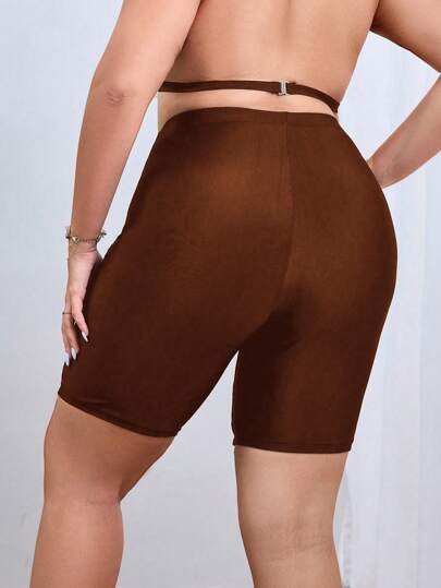 Swim SPRTY شورتات سباحة فضفاضة موحد اللون للنساء كبيرات الحجم، أسفل بكيني رافع للمؤخرة