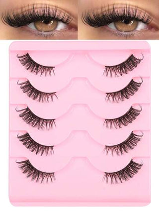 5 أزواج من رموش مستعارة طبيعية الحجم والتجعيد بخط أسود على شكل عين القطة لتكبير مظهر العين، مناسبة للاستخدام اليومي والمواعدة، ضروري للمكياج