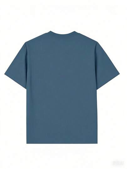 تي شيرت رقبة دائرية بأكمام قصيرة مطبوع بألوان الرمادي الأزرق، للأولاد الكاجوال، ملابس علوية صيفية للمراهقين والطلاب