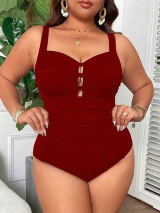 Swim Vcay ملابس سباحة عبارة عن قطعة واحدة لذوات الأحجام الكبيرة ذات رقبة مربعة ومضمومة للتحكم في البطن بلون أحادي ، مخرم، ملائم للاستخدام اليومي بتصميم بسيط