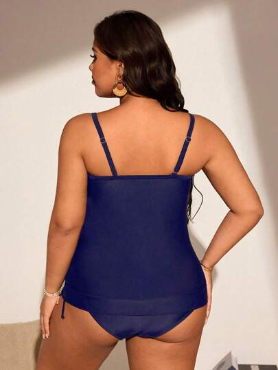 Swim Lushoire للمرأة ذات البدانة، إضافة 2 قطعة، بدلة سباحة بفتحات رقبة رفيعة وبقصة جسم خفية لحماية البطن مع فصوص سفلية، متسمة بالبساطة و الرسمية