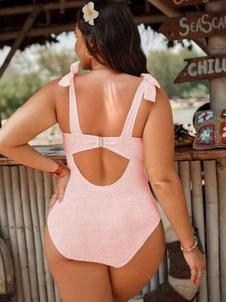 Swim Mod قطعة واحدة رائعة للسيدات بحجم كبير، صلبة اللون ذات كشكشة أنيقة مع أربطة قابلة للضبط ومحشوة ، ملابس سباحة أنيقة مناسبة للعطلات