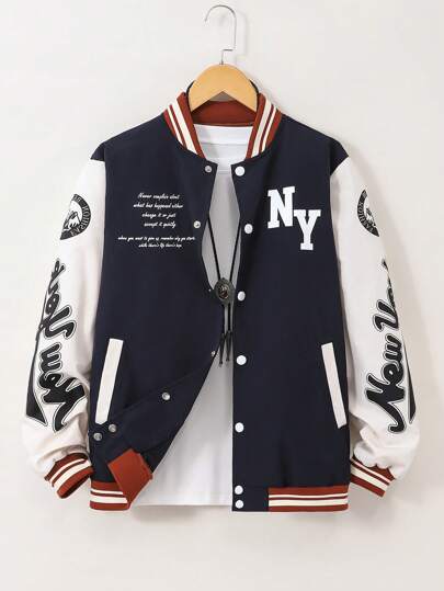 معطف كاجوال مطبوع بحرف للمراهقين من الشباب، بتصميم عصري متعدد الاستخدامات، مناسب للارتداء اليومي والخارجي في فصلي الخريف والشتاء