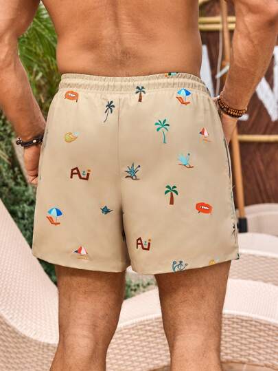 Manfinity Swimmode شورت شاطئ بطباعة بسيطة للرجال