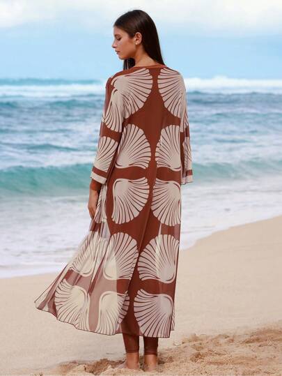 Swim Shayni طقم بثلاث قطع يشمل ملابس علوية وبنطلون وتنورة بلون البني ، إطلالة بأسلوب الشرق الأوسط