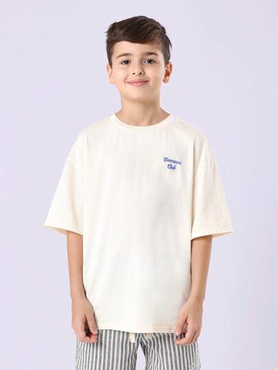 SUMWON قميص قطني بأكمام قصيرة لأطفال نمط نادي الصيف الكاجوال، من طراز فرنسي "كوت دازور"، ملابس شبابية أنيقة، تصميم مريح بناعم، بلوزة لصبية