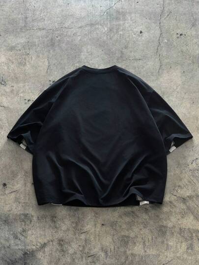 AXEPEAK تي شيرت رجالي متعدد الحجم بأكمام قصيرة وياقة مستديرة مفوت اللون، ملابس الشارع الجاهزة