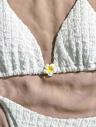 Swim Mod مجموعة بيكيني لبسة شاطئ صيفية للنساء مكونة من 2 قطعة ذات نسيج مخملي أبيض من ملابس علوية مثلث وسراويل منخفضة الخصر