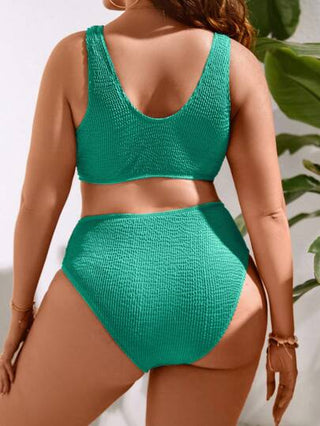 Swim Lushoire مجموعة بكيني مقاسات كبيرة للنساء باللون الأحادي صيف شاطئ مثير