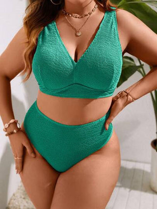 Swim Lushoire مجموعة بكيني مقاسات كبيرة للنساء باللون الأحادي صيف شاطئ مثير