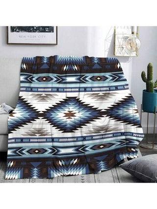 1 بطانية مطبوعة بطراز هندسي فاخر من الصوف - ناعمة ودافئة ومقاومة للتمزق، مناسبة لجميع الفصول، رائعة للأريكة والتخييم والسفر، بنقش موجي أزرق، قابلة للغسل في الغسالة ، ألوان زاهية وبطانية دافئة