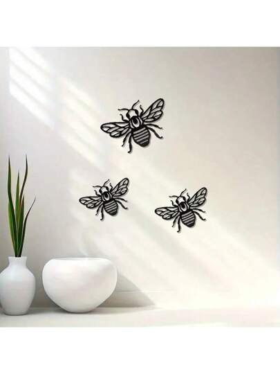 3 قطع فن حائط نحلة معدنية ريفية، ديكور مقاوم للماء للحديقة والسياج والباحة والمكاتب لمناسبات العطلات كالميلاد والهالوين وأيام الصيف والخريف, لا تحتاج لطاقة , هدية ديكور المنزل والمطبخ