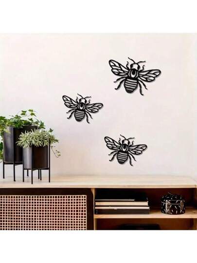 3 قطع فن حائط نحلة معدنية ريفية، ديكور مقاوم للماء للحديقة والسياج والباحة والمكاتب لمناسبات العطلات كالميلاد والهالوين وأيام الصيف والخريف, لا تحتاج لطاقة , هدية ديكور المنزل والمطبخ