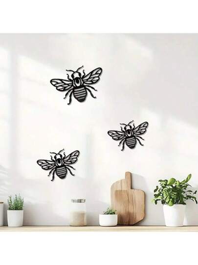 3 قطع فن حائط نحلة معدنية ريفية، ديكور مقاوم للماء للحديقة والسياج والباحة والمكاتب لمناسبات العطلات كالميلاد والهالوين وأيام الصيف والخريف, لا تحتاج لطاقة , هدية ديكور المنزل والمطبخ