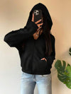 EZwear بلوزة هودي ذات نقشة فارس أسود مصنوعة من الأقمشة المحبوكة