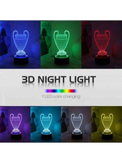 زخرفة إضاءة ليلية ثلاثية الأبعاد علي هيئة كأس متغيرة الألوان RGB، من 7 ألوان، تعمل بالطاقة عبر USB، بنظام تحكم باللمس، مثالية لديكور غرفة النوم، غرفة المعيشة، مكتب المكتب، وغرفة الألعاب، هدية مثالية لعيد الميلاد أو عيد الميلاد