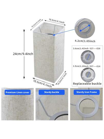 قطعة واحدة غطاء مصباح مكتب مربع من القماش، إكسسوارات إضاءة لديكور المنزل والفندق والغرفة، غطاء مصباح معلق، غطاء مصباح طاولة، غطاء مصباح الحائط، القطر: 4.1 بوصة * 4.1 بوصة * 9.4 بوصة