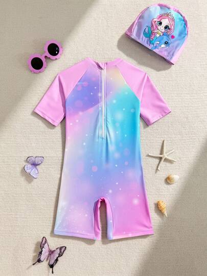 بدلة سباحة بدون أكمام بطبعة حورية البحر للفتيات