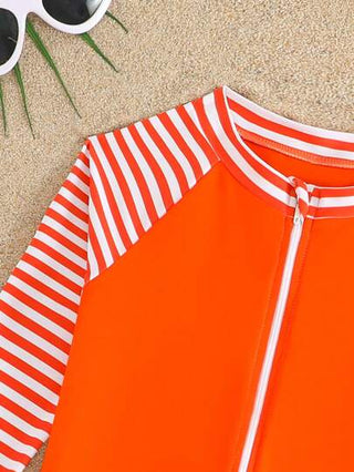 مايوه أولادي 10 -- 25 من الملابس السباحة المصممة حديثًا للأولاد الرضع، بدلة سباحة قطعة واحدة برسومات مخالب وعيون السرطان، خطوط برتقالية، قبعة كاجوال وشبابية، مناسبة للعطلات والشاطئ والصيف