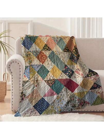 قطعة واحدة - لحاف البراقش متعدد الألوان والأزهار، بطانية تطريز ناعمة مصنوعة من البوليستر بتصميم هندسي حديث، مناسبة لجميع المواسم، بوزن قماش 200-250 جرام للمتر المربع، قابلة للغسل في الغسالة، مثالية لديكور المنزل والنوم. تصميم لحاف متقن وأنيق، بطانية...