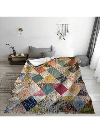 قطعة واحدة - لحاف البراقش متعدد الألوان والأزهار، بطانية تطريز ناعمة مصنوعة من البوليستر بتصميم هندسي حديث، مناسبة لجميع المواسم، بوزن قماش 200-250 جرام للمتر المربع، قابلة للغسل في الغسالة، مثالية لديكور المنزل والنوم. تصميم لحاف متقن وأنيق، بطانية...