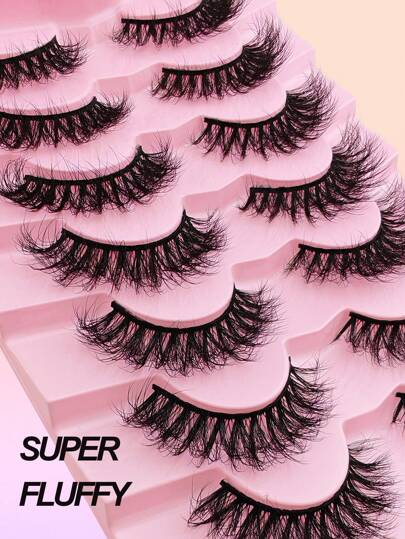 7 أزواج من الرموش الصناعية الناعمة من الحرير الرفيع بشكل عيون القطة ذات قوس D ورموش خفيفة طويلة بتأثير تجسيمي 8D