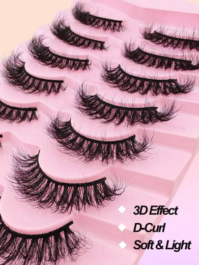 7 أزواج من الرموش الصناعية الناعمة من الحرير الرفيع بشكل عيون القطة ذات قوس D ورموش خفيفة طويلة بتأثير تجسيمي 8D