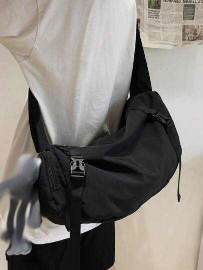 حقيبة كتف كبيرة السعة ذات تصميم مائل قطعة واحدة، حقيبة كاجوال عصرية ذات كتف واحد، حقيبة ظهر مدرسية، حقيبة كتب للطلاب الجامعيين، حقيبة سفر متعددة الاستخدامات، تصميم مشترك بين الجنسين، لون أحادي بدون تعليقات