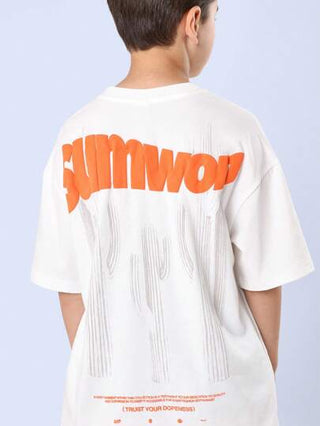 SUMWON قميص قطني غير رسمي كاجوال للربيع والخريف مع طباعة شعار وطباعة ظهر، صيفي غير رسمي مع طباعة كاكتوس صحراوي كبير الحجم ملابس الشارع