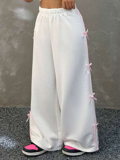 SHEIN بنطلون رياضة مزين بعقدة للبنات